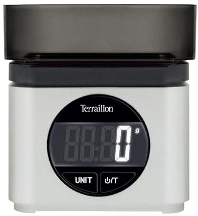 TERRAILLON - BA22 MITICA - Bilancia da cucina elettronica, design iconico e retrò, ciotola integrata 0,7L, grande schermo LCD, display XXL numeri, funzione tara, grigio