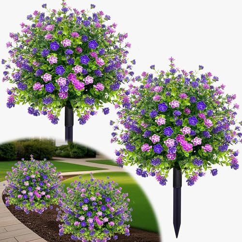 YUGYUM 2er-Pack Künstliche Buchsbaum-Formschnitt-Kugel-Baum mit Stacheln, Outdoor, UV-beständig, künstliche Büsche, Pflanzen, Blumen, künstliche Sträucher, Grün für Pflanzgefäße, Hof, Veranda, Weg