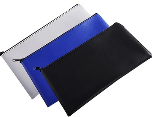 Banktaschen aus Kunstleder Wanfoou 3 Stück Geldbeutel Bank Taschen, 28 x 16 cm Geldtasche für A5 Dokumente Geldmappe für Business,Haushalt,Schule (Blau,Hellgrau,Schwarz)