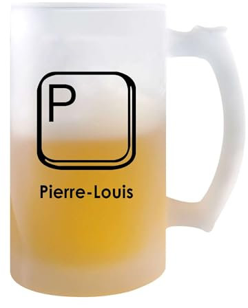Planetee Verre à Bière Pierre-Louis Lettre Clavier | Chope de Bière Pinte | Idée Cadeau Prénom Informaticien Geek Gamer Anniversaire Papa Collègue Départ Retraite Noël
