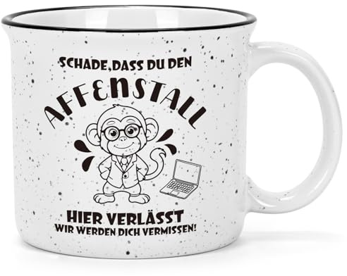 Joymaking Lustige Abschiedsgeschenk für Kollegen, Abschied Kollegin Jobwechsel 450ml Kaffeetasse,Tassen mit Spruch Geschenke für Kollegen- Schade, dass du den Affenstall hier verlässt-