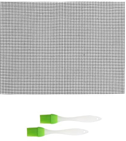Set di tappetini per barbecue, griglia antiaderente in nero, 40 x 30 cm, griglia in teflon, resistente al calore, riutilizzabile, tappetino per barbecue a gas, carbone, griglia elettrica, friggitrice