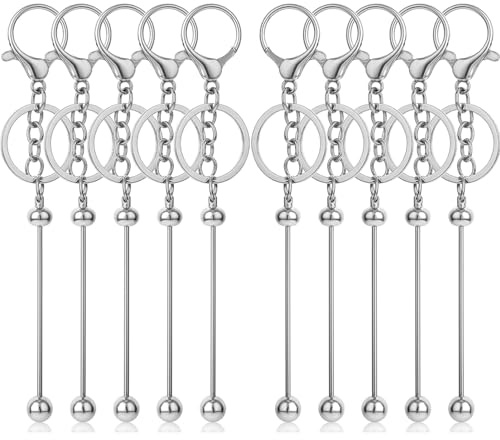 SIXHAOBU 10 Stück Perlen Schlüsselanhänger Perlen Schlüsselanhänger Stangen Perlen Rohlinge Metall DIY Zubehör für Keychain