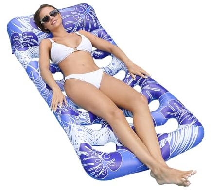 ASIAD Wasser Pool Luftmatratze Für Erwachsene,Aufblasbares Schwimmbett,Sonnenliegebett Mit Kopfstütze Für Erwachsene, Schwimmende Matte, Floß Für See, Strand, Schwimmbad, Wasserspaß,Blau