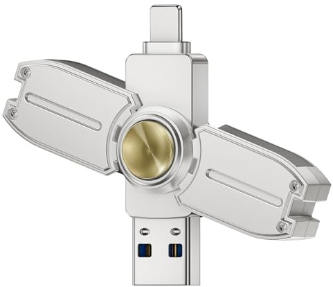 128GB Pendrive para iPhone con diseño de peonza metálica Exsellon Memoria Externa Apto para Guardar Fotos, vídeos y aliviar el estrés,Pen Drive Memoria USB para iPhone/i-Pad/Android/PC/Mac/Tablet