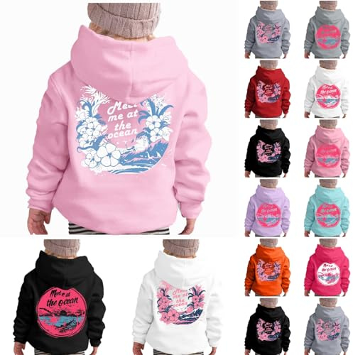 Generic Pink Palm Puff Hoodie Oversized Sweatshirt - Hoodie for Teenage Girls with Back Print Pullover with Hood Long Sleeve Hoodie Y2K Streetwear for Girls Hoodies Pink College Jacket, Pink 04, 11-12