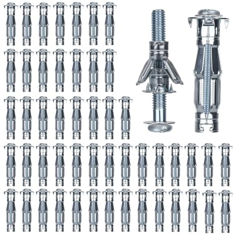 50 Stück Hohlraumdübel Metall, Trockenbauanker mit Gipskartondübel, Spreizdübel für Hohlraumdübel Zange, Trockenbau, Faserplatten, Hohlwände, Betonbefestigung (50 Dübel + 50 Schrauben,M5)