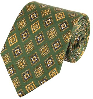 WANYING Cravate vintage rétro pour homme - 9 cm - Largeur : 9 cm - Large - Col large - Élégante et tendance - Cravate colorée - Imprimé vert armée avec motif traditionnel