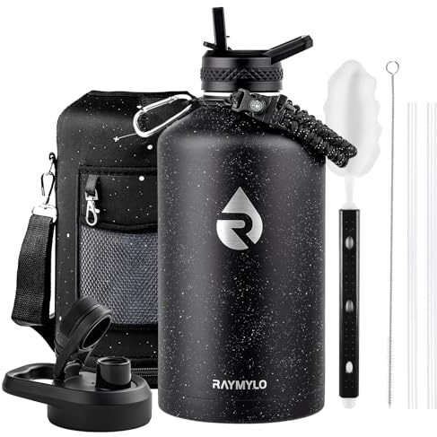 RAYMYLO Gallon Water Bottle Insulated, Triple Wall Vacuum Stainless Steel | 3.8L Leak Proof Metal Water Flask Jug with Straw & Spout Lids for Sports and Travel, BPA-Free,Cold for 48 Hrs, Hot for 24 Hrs