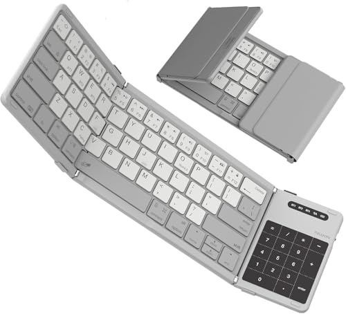 Nillkin Faltbare Bluetooth Tastatur mit Touchpad, kabellose Wiederaufladbare Klapptastatur mit Ziffernblock, Tragbare Mini Tastatur für iPad, iOS, Android, Windows Laptop PC Tablet, QWERTY (Grau)