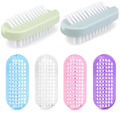 6Pcs Double Sided Nail Brush, 2 Styles Plastic Hand & Nail Cleaning Brush | Nail cleaning brushes: 4+2 sizes. Vertical & oblique bristles deep-clean seams. For hands, feet, pets. Soft yet firm