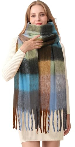 HOTIAN Damen Schal Winter Warm Schal Bunte Thick Wrap Schals Oversized Kariert Herbstschal Weicher Warmer Deckenschal