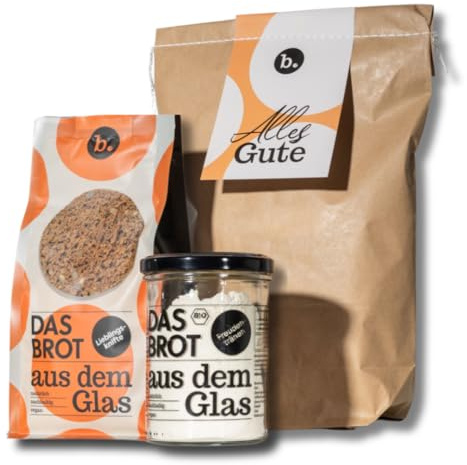 Alles Gute – Vegane Brotbackmischung im Glas inkl. Backform – zum Verschenken – Geschenkidee für viele Anlässe, Mitbringsel, Aufmerksamkeit – 1x Brot + Nachfüller