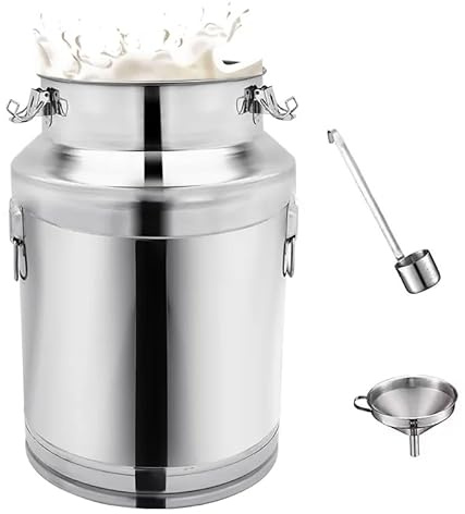 TGBHM Milk Wine Bucket Large Capacity Portable Milk Bucket, 201 Stainless Steel Milk Can with Sealed Lid Wine Pail Can Canister for Milk Churn Bucket, Silver (22L)