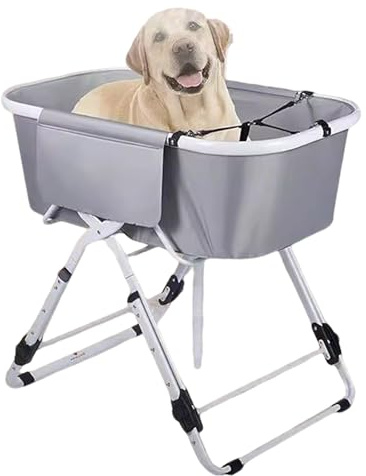 Elevated Dog Bathtub for Shower, Adjustable Height Foldable Dog Bath Tub for Bathing, Shower And Grooming, Portable Dog Washing Station for Home, Outside