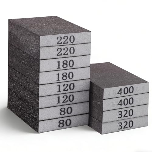 12 Pack Sanding Sponges, 6 Grits 80-400, Wet & Dry, Cuttable | Sanding Pads for Wood Metal Paint Car Furniture and Curved Surfaces, 2 Each Grit 80/120/180/220/320/400