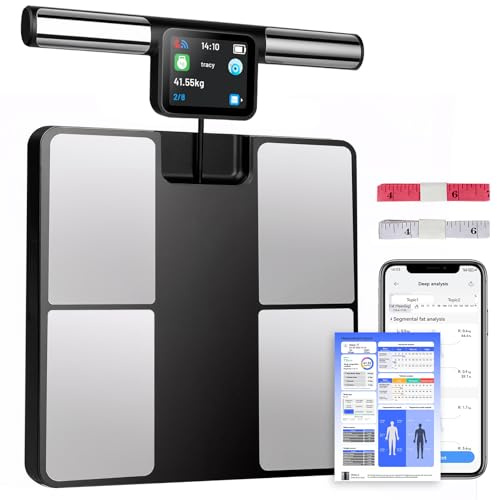 Körperfettwaage mit 8 Elektroden, Waage Personen mit 58 Körperanalyse Großem Display Personenwaage Digital mit Bluetooth App 180 kg/400 lbs Körperfettwaage mit Handsensoren für BMI, Protein, BMR