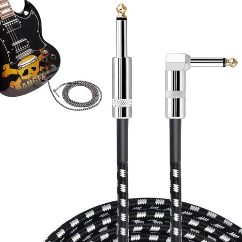 Cavo Chitarra Elettrica, Cavo Jack Angolo Retto 1/4 TS 3 Metri, Strumento Angolo Retto a Dritto per Chitarra Elettrica Basso Tastiera Amplificatore Mixer, Audio Professionale Schermato Alta Fedeltà