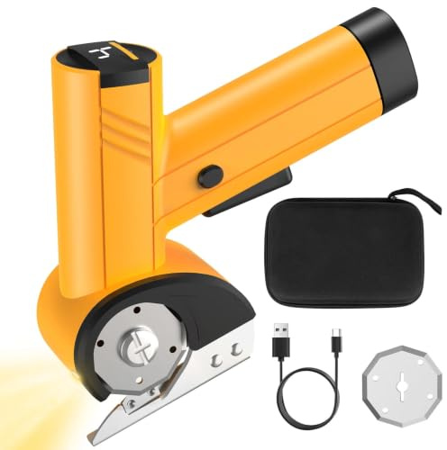 Kartonschneider, Elektrische Schere mit 4 Geschwindigkeitsstufen | Kabellos Rollschneider, Universalschneider mit Bildschirm, Schneider mit LED Licht für Papier Pappe Teppich Leder
