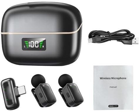 Jectse Mini Microfono Lavalier Wireless, Plug and Play di Tipo C con Riduzione del Rumore AI e di Voce, per Registrazioni Video, Riprese di Vlog e Interviste (Albicocca Nera)