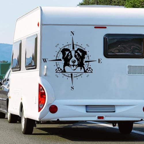 Pegatina Promotion Boussole Rose des Vents Border Collie Autocollant Voiture Camping-Car Ordinateur Portable Sticker Mural Couleur et Taille au Choix
