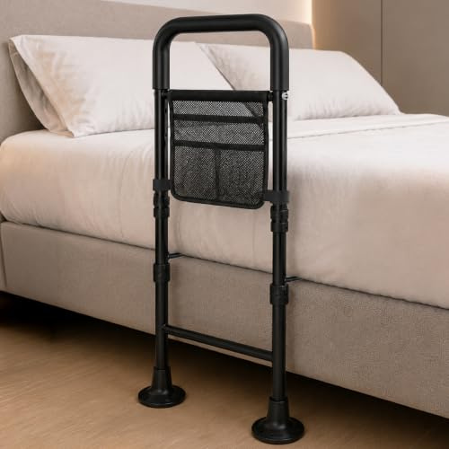 JEIKI Barandilla Cama Adulto – Altura Regulable – Triple Estabilidad, 150kg | Ayuda para levantarse, montaje sin herramientas, instrucciones en español y bolsa almacenamiento incluida.