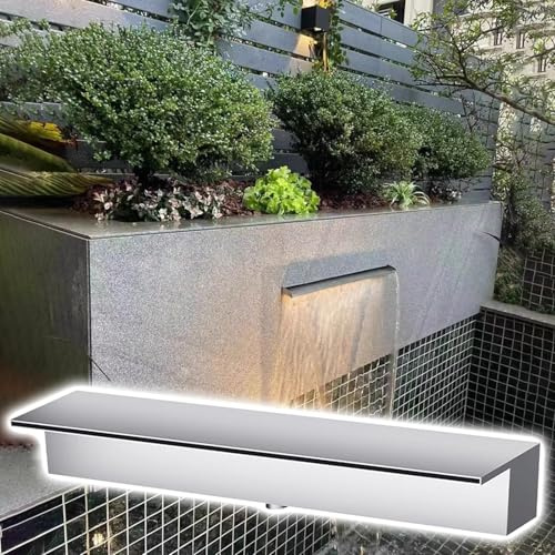 Customizable 58 Stainless Steel Waterfall Spillway, Black/Silver Outdoor Cascade Pond Feature with Durable Blade & Accessories for Stunning Water Displays