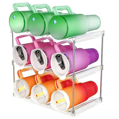 MUNTE Tres Capas Botellero Frigorifico, Plástico Botellero, Transparente Organizador de Botellas, Resistente y Duradero, con Capacidad para 9 Botellas de Vino, Ideal para Hogar, Oficina y Bares