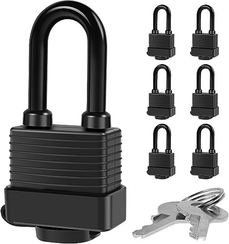 Lot de 6 cadenas en laiton résistant aux intempéries avec 12 clés identiques | Cadenas à fermeture identique avec gaine en plastique imperméable pour garage, clôture, entrepôt, extérieur