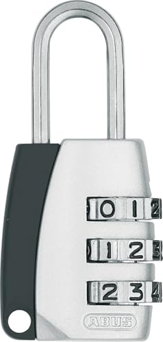 ABUS Zahlenschloss 155/20 - Vorhängeschloss mit Zinkdruckguss-Gehäuse - Kofferschloss / Spindschloss mit individuell einstellbarem Zahlencode - ABUS-Sicherheitslevel 3 - Silber | 3-stelliger Zahlencode ohne Schlüssel, Kofferschloss & Spindschloss, Stahlbügel, 35 g, 25 x 54 x 14 mm