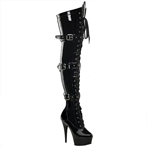 Higher-Heels PleaserUSA Overknee-Stiefel Delight-3028 Lack schwarz Gr. 43