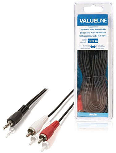 Câble Adaptateur Audio Jack 3,5 mm stéréo mâle vers 2X RCA mâles 10,0 m Noir