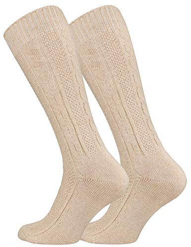Cotton Prime, unisex, kostymstrumpor, knähöga med flätmönster, naturfärger, linne-bomullsblandning, perfekt för läderbyxor och Dirndl, Beige, 39-42 EU