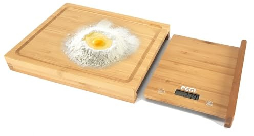 Balance culinaire + Planche à découper en bamboo - 28 cm - Ecran LCD - Pem SC-280