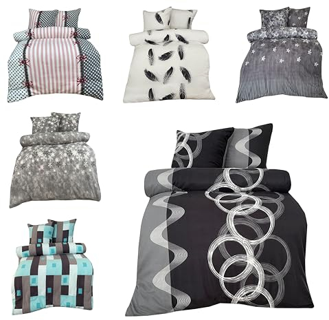 Leonado Vicenti Winter Bettwäsche Thermo Fleece Flausch Kuschelig Warme Garnitur Bettbezüge Set, Größe:2 teilig 135x200 cm, Farbe:Kreise schwarz grau