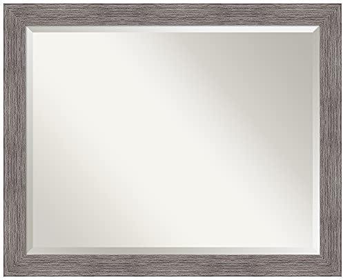 Amanti Art Specchio da bagno, specchio da parete stretto grigio gessato da utilizzare come specchio da bagno sopra il lavandino (64,8 x 80 cm) specchio smussato, specchio grigio, specchio rustico