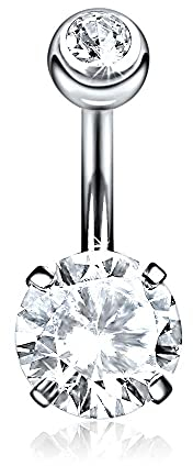 GD GOOD.designs Bauchnabelpiercing Chirurgenstahl 316L in Silber - Wasserfest | Echter Kristall Bauchnabel Piercing für Damen | Echtschmuck Nabelpiercing