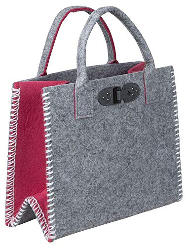 formano Filztasche Shopping-Bag faltbar, 34x20cm, 1 Stück, Hellgrau Pink, mit Kunstlederschnalle und gesticktem Rand