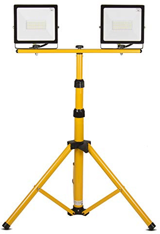 Maclean MCE583 Stativ für Flutlichtstrahler Baustrahler Arbeitsleuchte Flutlicht Ständer Baustrahlerstativ Teleskop 62-150cm Höhenverstellbar Stahl (Stativ mit 2x50W Leuchtmittel)