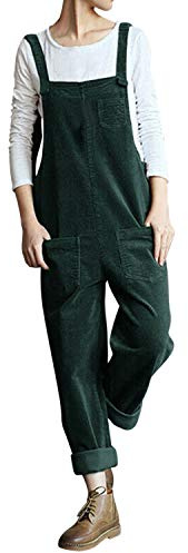 Womens Casual Corduroy Jumpsuit Retro Sleeveless Bib Overalls Dungarees with Pockets