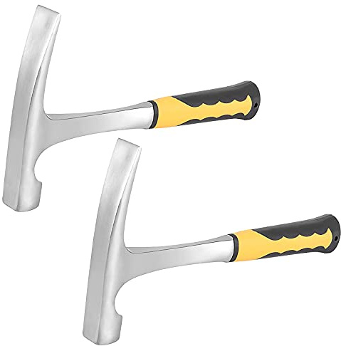 ZEONHEI 2 PCS 32 OZ 11.9 Inch Rock Pick Hammer, High Carbon Steel Brick Hammer with Non-Slip Shock Absorbing Grip, Polished Flat Head Geology Hammer for Mining