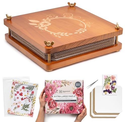 Havenstock Premium Extra Large Wooden Flower Press for Adults - Solid Maple Wood Flower Pressing Kit for Adults with Storage System - Plant Preservation Kit - 10 Layers - DIY Arts and Craft Kit