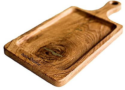 Servierbrett mit Stiel aus Eiche von holz4home® | 18 cm x 2 cm x 38 cm (BxHxL) | Stilvolles Servierbrett mit Kante & Griff zum Anrichten von Speisen