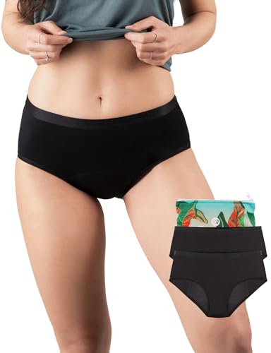 BeMee Perioden-unterwäsche, Nightime Hipster Heavy Flow für die Nacht, Menstruations-Slip, Bambus-Viskose, atmungsaktiv, auslaufsicher bei starker Blutung für Mädchen, schwarz, Größe XS, Doppelpack