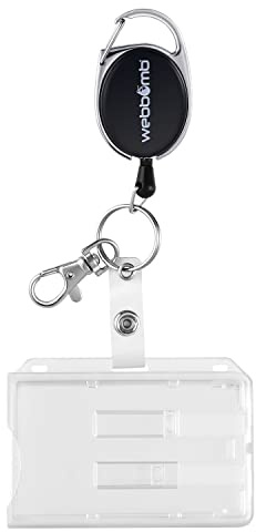 WEBBOMB® Ausweishülle Ausweis JoJo ausziehbar mit reißfester 70cm Schnur Ausweisjojo sicherer Ausweishalter für einfache Entnahme von 2 Karten mit 2 transparenten Schiebern (Schwarz)