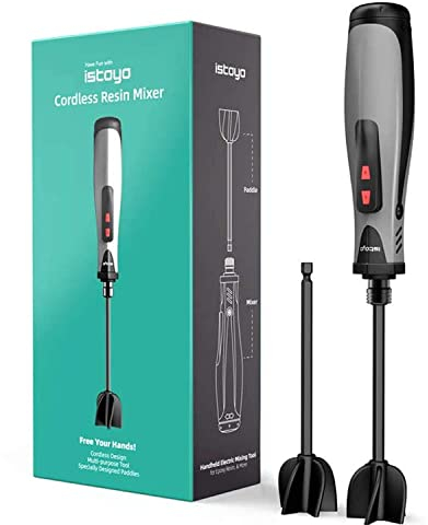 ISTOYO Epoxidharz Mixer, Handheld Batterie Harzrührer zur Minimierung von Blasen, Harzmischer für Harz, Silikonmischen, Epoxidharzmischer perfekt für DIY-Handwerk (inklusive 2 Stück Paddel)