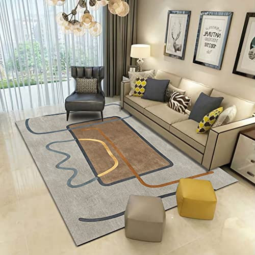 Teppich für Wohnzimmer Waschbarer, Rutschfester Teppich Im Braun-blauen Liniendesign,aussenteppich Flur deko,200x300cm