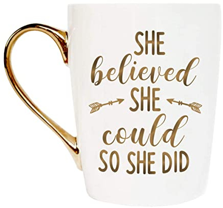 Novaova Inspirational Gold Ceramic Coffee Tea Cup She Believed She Could So She Did Coffee Mug for Her Girl Best Friend Sister Graduation Birthday Christmas Friendship Motivational Gift…