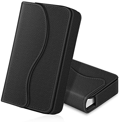 FINTIE Visitenkartenetui Kartenetui, Premium Kunstleder Handgefertigte Scheckkartenhülle Kreditkartenetui mit Magnetverschluss für Damen Herren, Schwarz