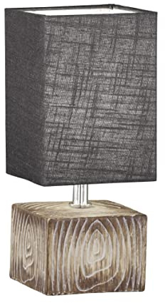 Fischer & Honsel|Tischleuchte, Hauke|holzfarben|Schirm 13x13x18cm, Anschlußkabel schwarz|Stoffschirm-leinen grau|L: 13,00 cm, B: 13,00 cm, H: 30,00 cm|mit Schnurschalter|1x E14 max. 25,0 Watt|50642